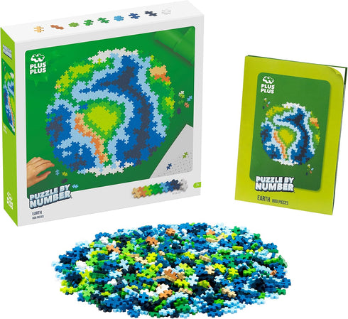 PLUS PLUS Puzzle by Number - 800 Piece Earth - Interlocking Mini Puzzle Blocks for Kids, Construction Building