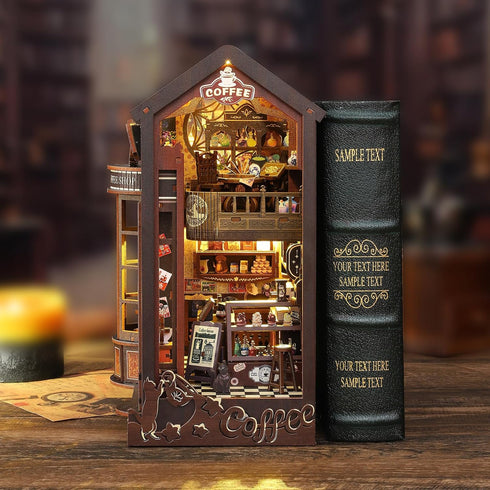 Set DIY Book Nook Kit, Miniature Dollhouse Bookshelf Insert with Light, Laser-Cut Wooden Craft for Adults, Perfect
