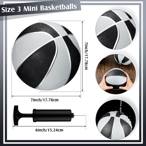 8 Pack 7 Inch Mini Rubber Basketballs Set - Small Basketballs with Air Pump for Indoor Outdoor Games