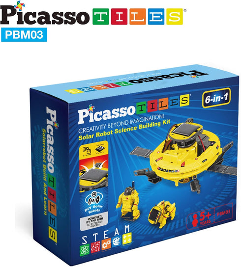 PicassoTiles STEM Kids Solar Powered Space Robot Educational Building Toy 6-in-1 DIY Kit for Age 8+