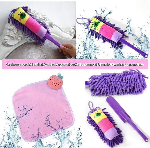 7 Pack Set Cleaning Kid's Housekeeping Tools Kitchen Toys,Includes Mop Broom,Dust-pan,Brush,Apron,Rag,Chenille Duster
