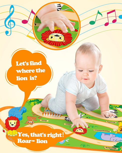 Helsort 1 1-3, 12-18 1st Baby Car Toys for Year Old Boy with Musical Playmat, Animal Sounds and Pull Back Vehicles