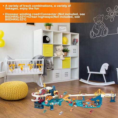 Set 12 3+(Dinosaur) Toy Car Ramp Track, Climbing Hills Railcar Colorful Vehicles Construction Play with Mini Racer Cars