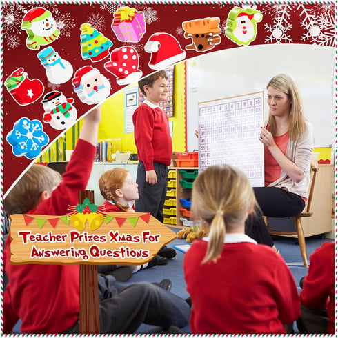 Big Christmas Erasers Pencil Toppers, Fun Snowman Snowflake Santa Claus Tree Holiday Winter for Kids Students Teacher