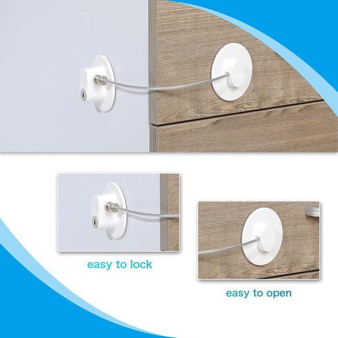 8 Pieces Refrigerator Lock with 10 Keys, Fridge Lock and Child Safety Cabinet Locks with Strong Adhesive (White)