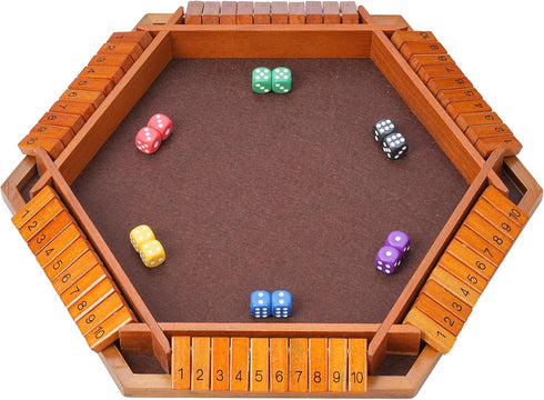 1-6 Shut The Box Dice Game - Vintage Style Wooden Board Game for Players, Fun Family Classroom Home Party & Pub