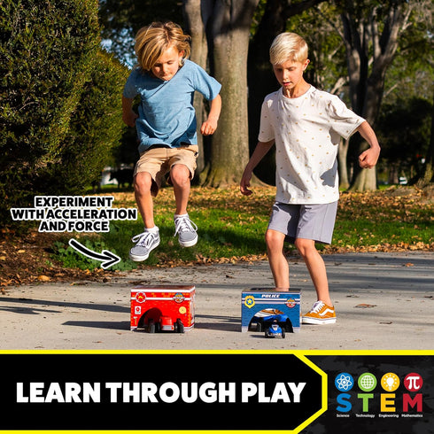 1 1 2 2 5+ Stomp Rocket Original Stomp Rescue Racers - Dueling Race Cars for Kids - Firetruck, Police Car, Launch Pads