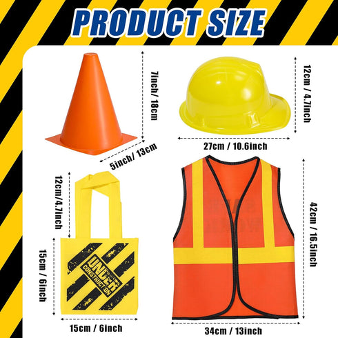 Geyoga 24 Set 6 Pcs Kids Construction Worker Costumes Includes Pcs Construction Vest, Cones, Hat, Dress up Bag for Kids