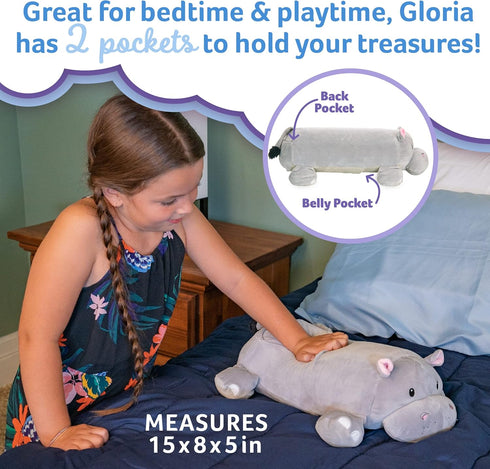 Gloria The Hippo Memory Foam 15” Pillow with Wireless Headphone Speakers for Music, Videos, or Soothing White Noise