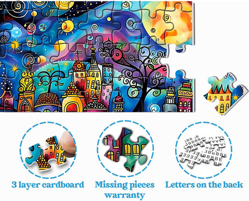 PPuzzling 1000 Colorful Houses Puzzles for Adults Pieces, Village Night Landscape Jigsaw Puzzles, Fantasy Abstract