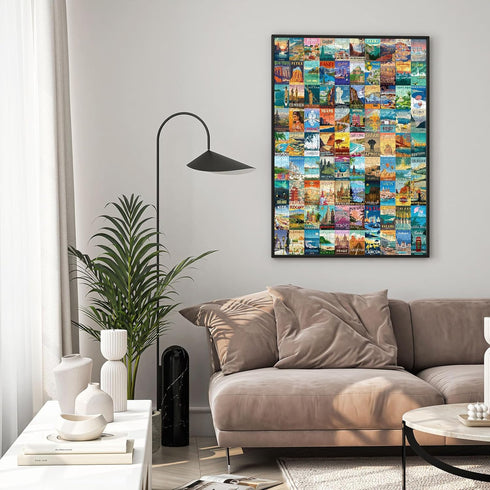 1000 1000 90 Puzzles for Adults Pieces Vintage World Travel, Jigsaw Puzzles Landscape Poster Puzzle Landmarks, Piece