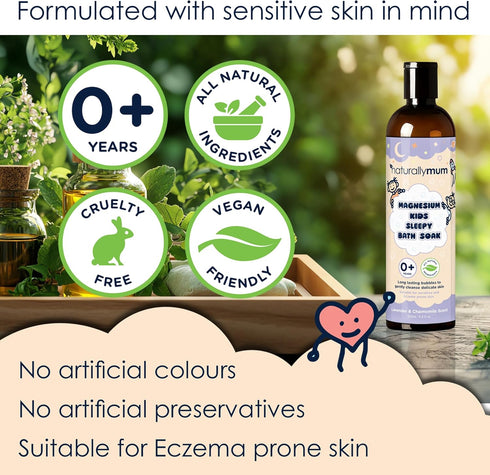 8.8fl oz NaturallyMum Kids Magnesium Sleepy Bath Soak - Bubble Bath - All-Natural & Calming - Suitable for Newborns