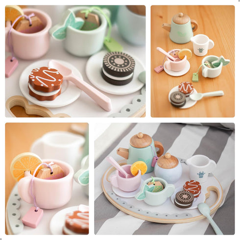 Set 3 4 5 6 UMU Wooden Tea for Kids Pretend Play Tea Party Toy with Colorful Cups, Tea Bags, Lemon Slices & More