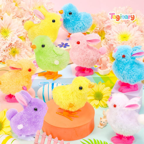 Tagitary Easter Plush Bunny and Jumping Chick Wind Up Toys Plush Rabbit and Chicken Toy for Kids Toddlers Easter Egg