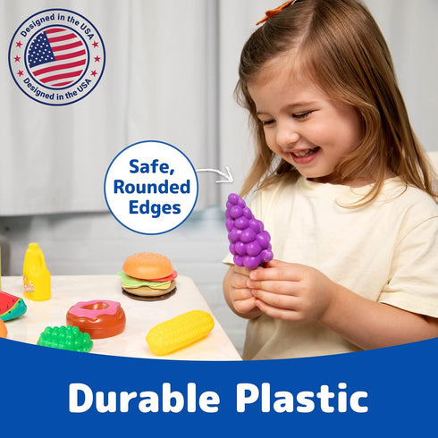 Jaxojoy 122 Piece Pretend Play Food Set for Kids, Kitchen Accessories, Toy Food for Kids Kitchen