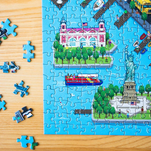 1000 Piece Puzzle - 8-bit Retro Gaming Style New York City - 100% Recycled Cardboard