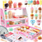 WHOHOLL Wooden Ice Cream Counter Playset for Toddler Girl Toys, Play Store
