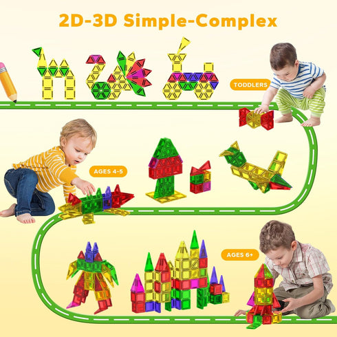 112PCS Set Set 4-8 Mini Magnetic Tiles for Kids, Magnetic Tiles Travel with Iron Box, Portable Construction Toys STEM