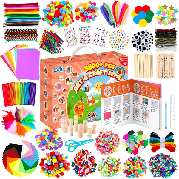 Zefy 3800+ Pcs Arts and Crafts Kit Supplies for Kids, All in One