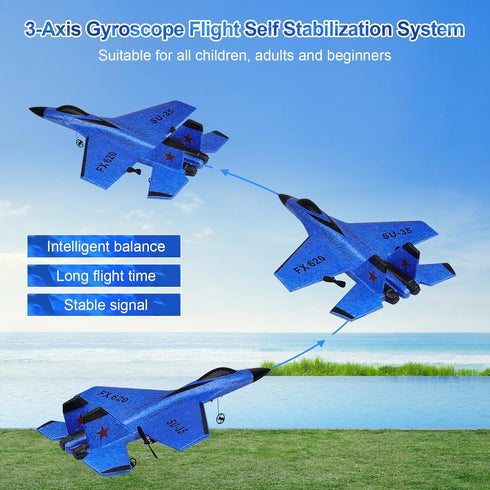 RC Plane 2CH Remote Control SU35 Jet, 2.4GHz Easy to Fly Airplane Toys for Kids and Adults with Night Lights