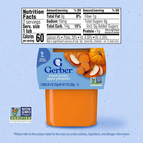 2nd 4 2-Pack (Pack 8) Gerber Baby Food Foods Blends, Sweet Potato Apple Pumpkin Puree, Veggie Power, Natural & Non-GMO