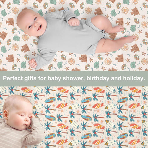 ZoUbqchY 28"x52" Summer 2 Pack Retro Boho Surfing Baby Crib Sheets for Boy Girl Surfboards Coconut Palm Trees Sun Soft