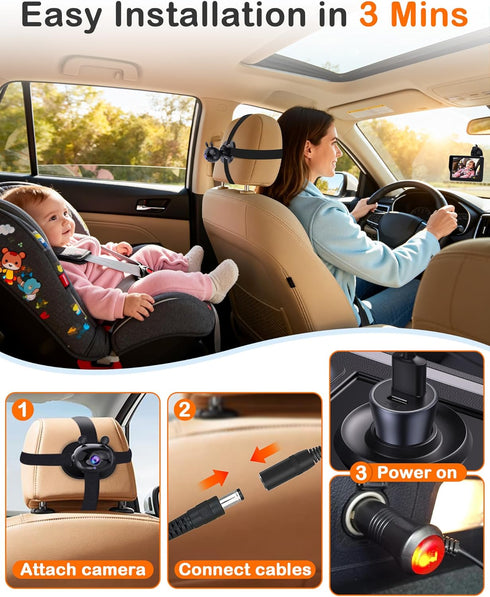 Wkzay 7-Inch 1080P Setup 0-3 Car Camera for Baby: AHD Display with Real-Time Monitoring - Clear Night Vision Easy