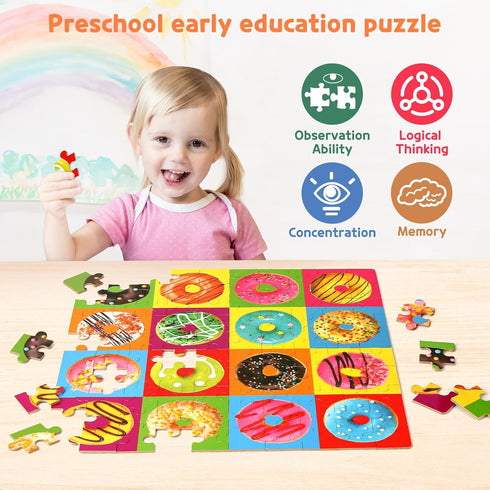 SYNARRY 100 Piece Wooden Puzzles for Kids Ages 4-8, Donuts Jigsaw Puzzle, Educational Toys for Children