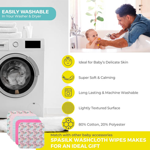 Spasilk Soft Terry Washcloth Wipes Set, Pack of 10 for Newborn Boys and Girls, Pink Coral