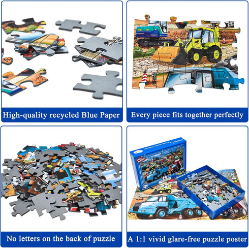 HUADADA Puzzles for Kids Ages 4-8, 100 Piece Construction Vehicles Educational Jigsaw Puzzles for Boys and Girls