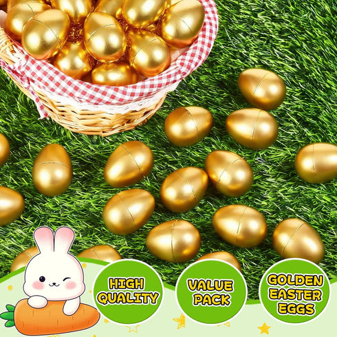 Digwry 36 2.3" Pcs Golden Easter Eggs Plastic, Fillable Shiny Gold Metallic Plastic Easter Eggs Empty for Easter