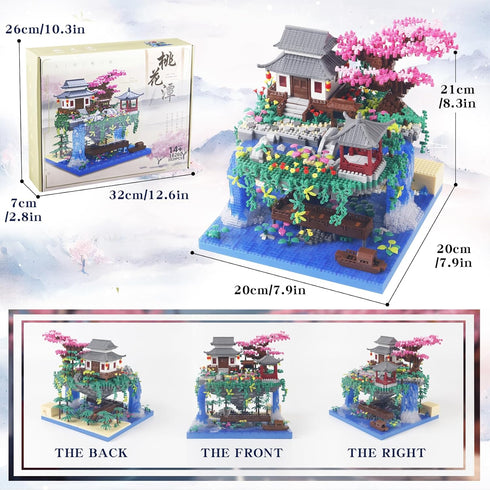 STMIGAIBLOCKS 3320PCS 14+ Peach Blossom Pond Bonsai Tree Building Block Kit,Chinese Sakura Architecture Micro Mini