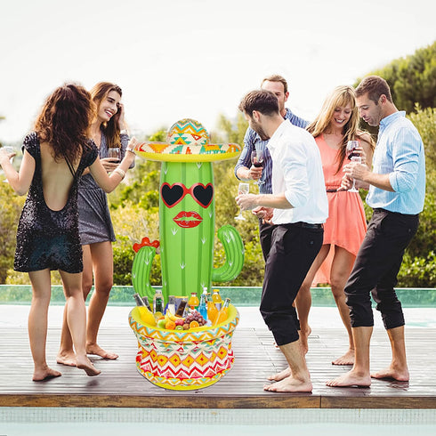 55" Summer Swimming Triumpeek Inflatable Cactus Cooler, Fiesta Cactus Ice Bucket Wearing Sombreros for Pool Hawaiian