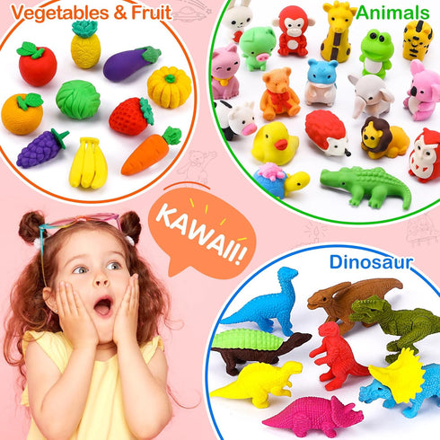 Arscniek 40 Pack Pencil Erasers for Kids, Bulk Toys, Puzzle Animal Erasers, 3D Mini Erasers, Party Favors