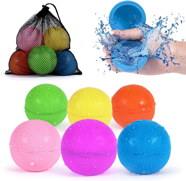 98K Reusable Water Balloons, 6Pcs with Mesh Bag, Self Sealing Silicone Balls for Summer Outdoor Games