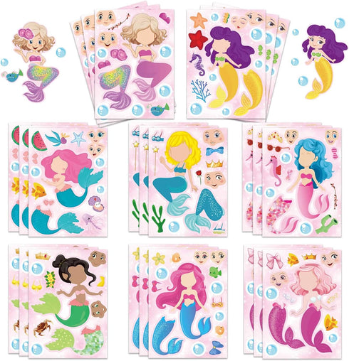 24 Sheets Mermaid Stickers, Make Your Own Mermaid Stickers for Kids Party Favors and Classroom Rewards