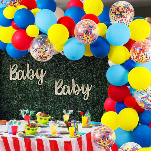 Paw Party Balloons 42 Pack, 12 Inch Red Yellow Royal Blue Latex Balloons with Confetti for Baby Shower Birthday