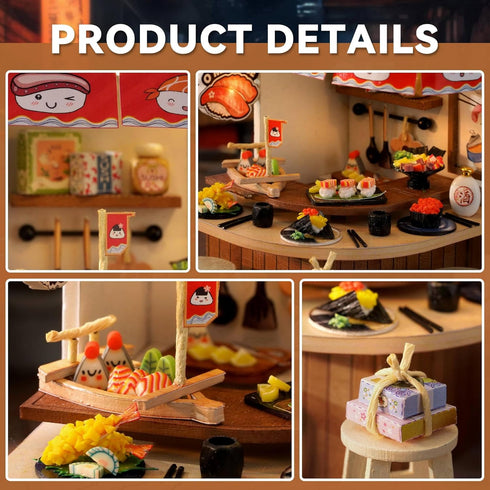 Flever Dollhouse Miniature DIY House Kit Creative Room with Furniture for Romantic Artwork Gift (Revolving Food House)