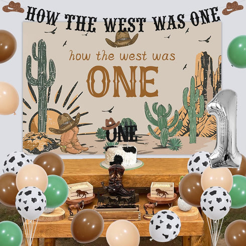 1 1st How The West Was One Year Old Party Decorations, Western First Birthday Decorations, Cow Print Green Brown