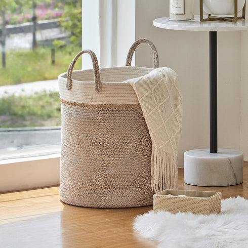 16 14 14 Inches, LA JOLIE MUSE Woven Basket Rope Storage Baskets - Tall Cotton Basket x x Laundry Basket for Blanket
