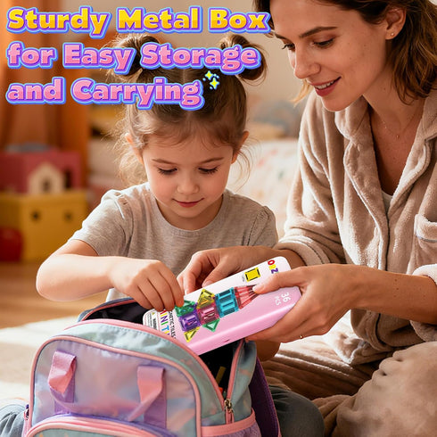 ORZbb Set 3+ Mini Magnetic Tiles Toddler Travel Essentials with Case, Magnetic Blocks Building Montessori Educational