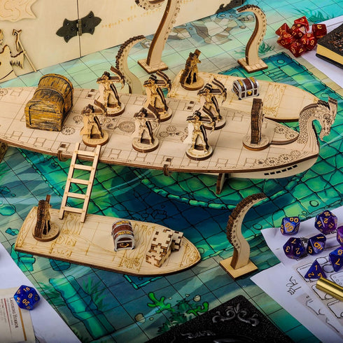 2PCS 1" CZYY Wooden Row Boat Laser Cut Hold Eight Miniatures(Not Included) Perfect for D&D, Dungeons and Dragons