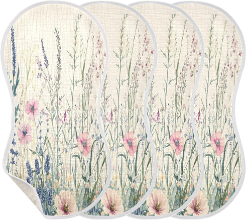 Set 1, Vintage Wildflower Muslin Baby Burp Cloths of Super Soft & Absorbent Burping Rags, Cotton Burp Clothes Shower