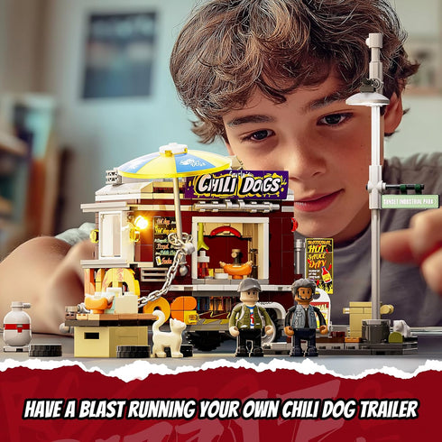 Set 515 FUNWHOLE Chili Dog Trailer Lighting Building Bricks - Street Fusion City Town Hot Food Truck with LED Light