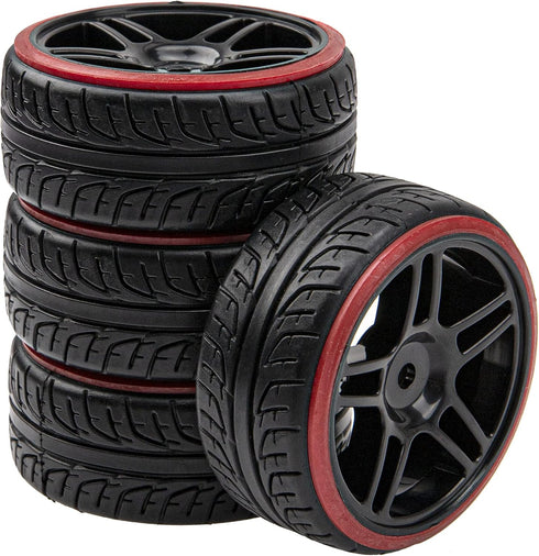 Hard Plastic Wheel Rims & Tires 12mm Hex for Traxxas HSP Tamiya Kyosho Himoto 1/10 RC Drift Car