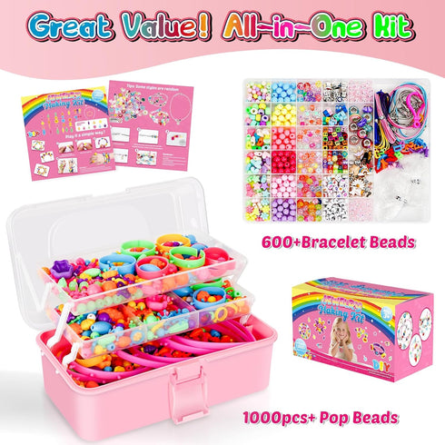 1600 Set, 3-9 FUNZBO Pcs Pop Beads with Bracelet Making Kit, Jewelry Making Kit for Little Girls, Arts and Crafts Toys