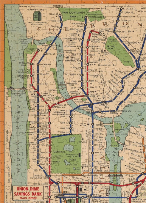 1954 Map of New York City Subway - 1000 Piece Jigsaw Puzzle for Adults, NY Underground