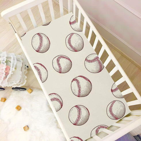 Mazeann 52" 28" 9" Baseball Balls Vintage Crib Sheets Soft Breathable Fitted Baby Crib Sheets Mattress Cover for Girls