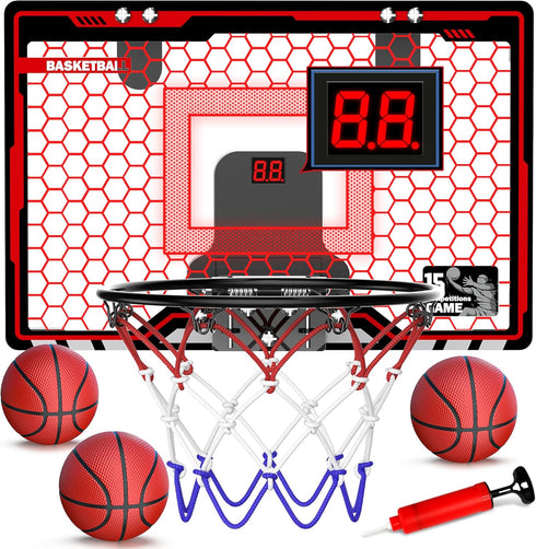 HopeRock Indoor Basketball Hoop for Kids, Over The Door Mini Hoop with LED Scoreboard