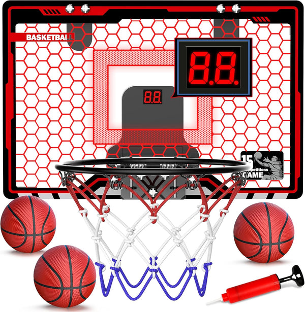 HopeRock Indoor Basketball Hoop for Kids, Over The Door Mini Hoop with LED Scoreboard